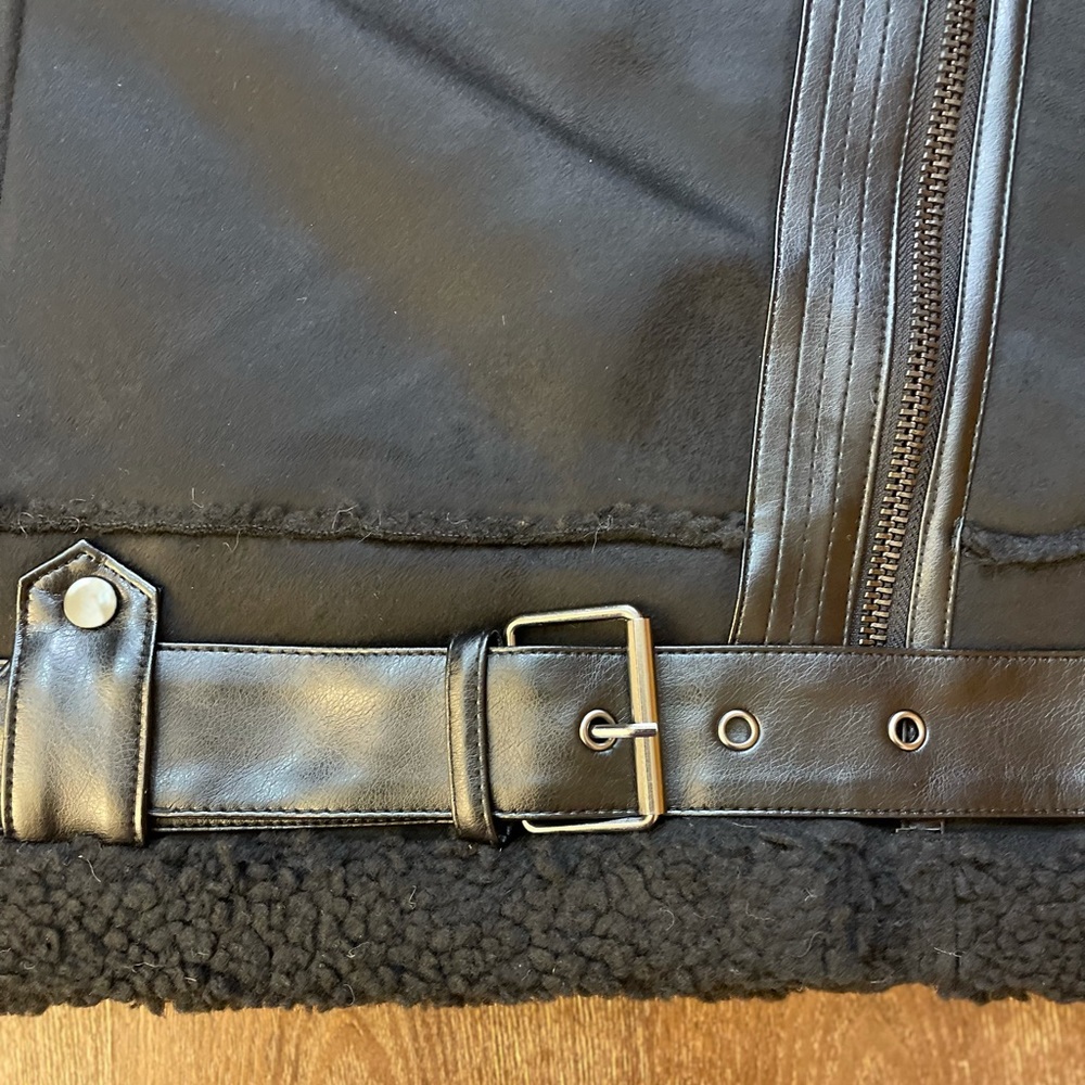 BLACK FAUX FUR SUEDE MOTO JACKET BIKER COAT - Picture 10 of 15